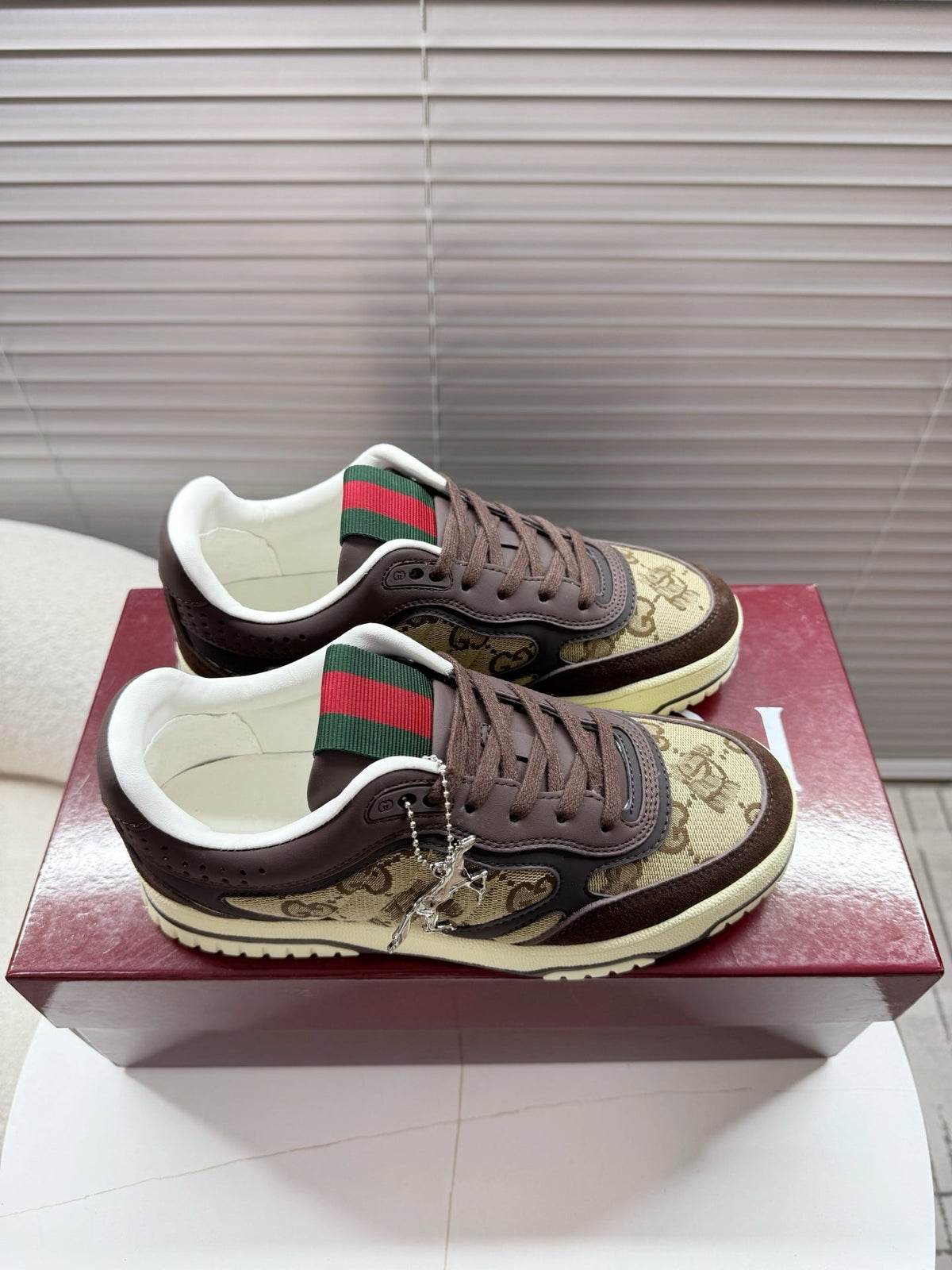 Gucci 26s Mac80 Sneaker In Beige Canvas And Dark Brown Leather