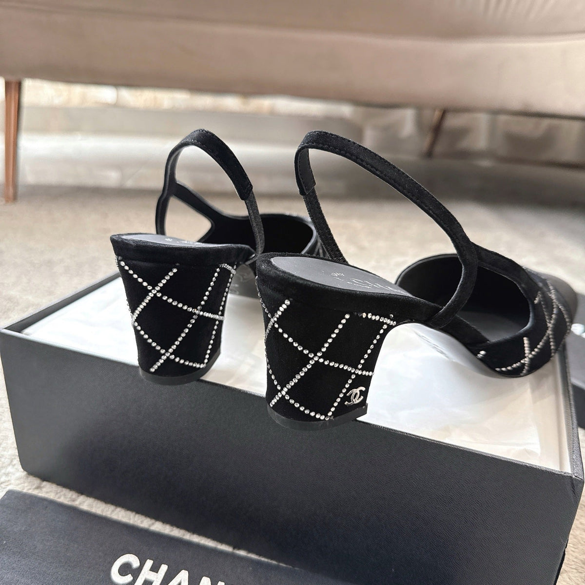 CC Slingback Black Quilted Canvas Suede 716361