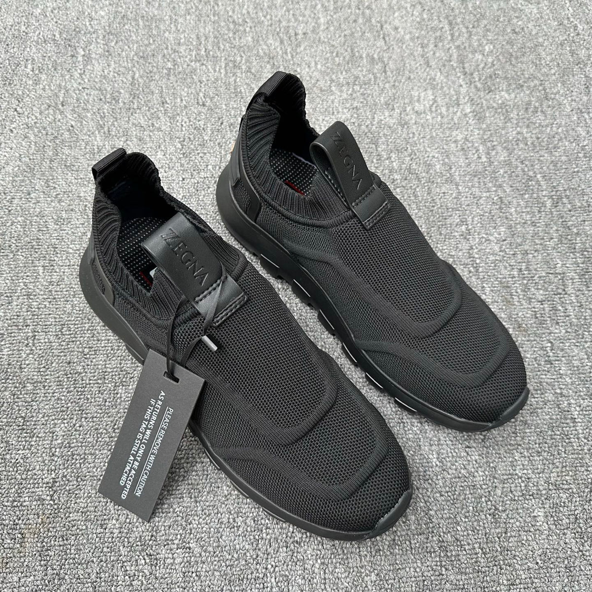 Zegna Men's Techmerino Slip-On Sneakers Full Black Fabric 166085