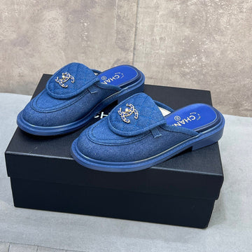 CC 26s Mule Loafers Blue Denim With Quilted Flap
