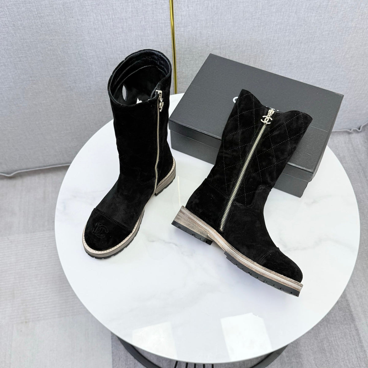 CC 26s Mid-Calf Boots Black Quited Suede 972657