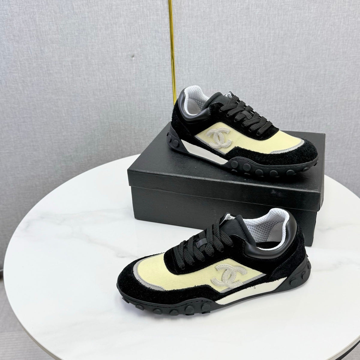 CC 26s Casual Sneakers Cream Black Suede Calfskin 972882