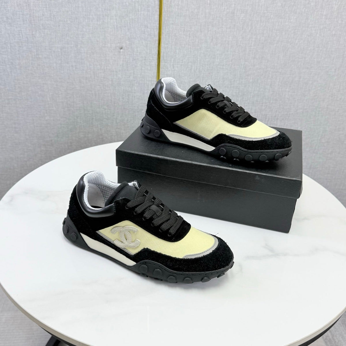 CC 26s Casual Sneakers Cream Black Suede Calfskin 972882