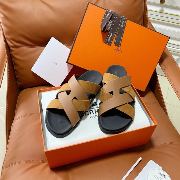 HM 2026 Cross Sandals Tan Suede Calfskin 667291