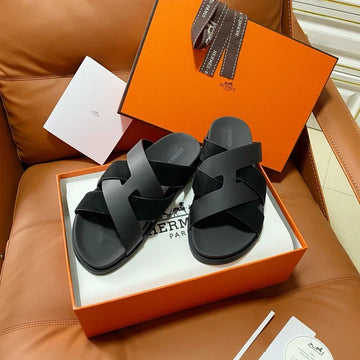 HM 2026 Cross Sandals Black Suede Calfskin 667292