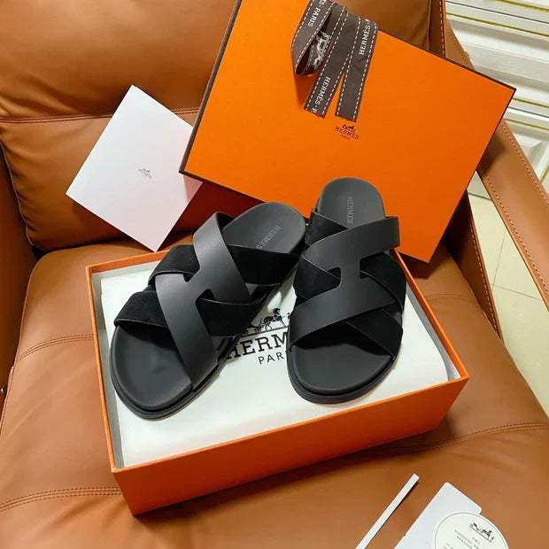HM 2026 Cross Sandals Black Suede Calfskin 667292