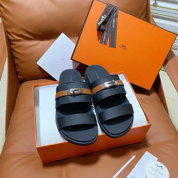 HM 2026 Velcro Sandals Black Cowhide Brown Belt 663785