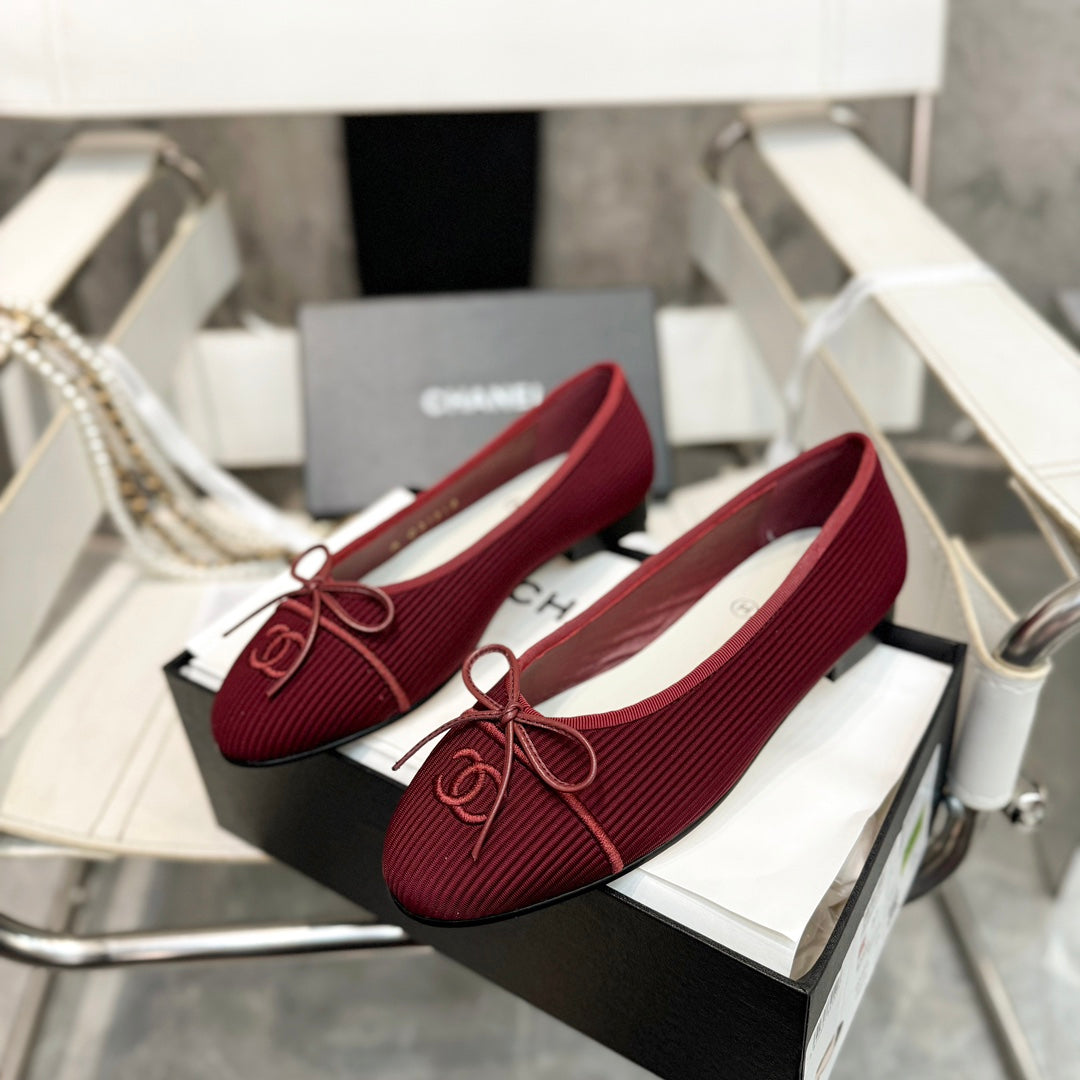 CC Bow Ballet Flats Burgundy Corduroy Fabric 818098
