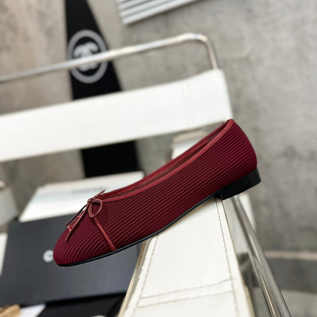 CC Bow Ballet Flats Burgundy Corduroy Fabric 818098
