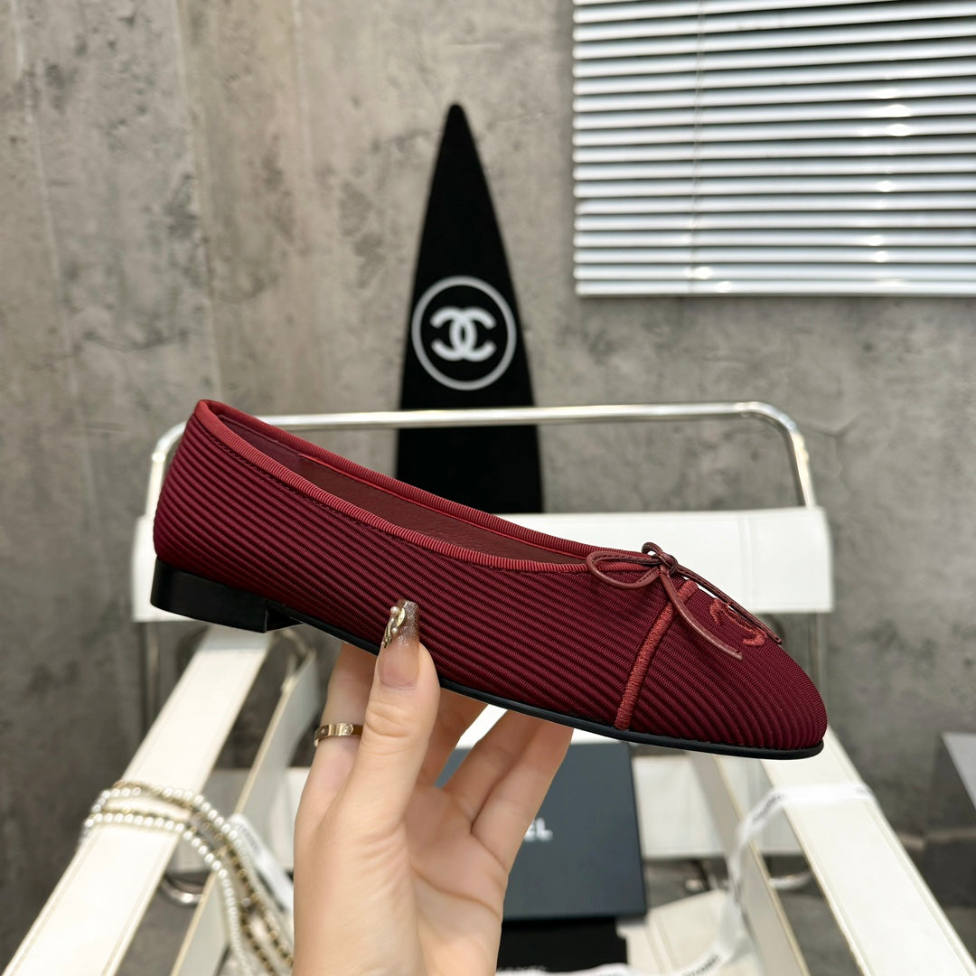 CC Bow Ballet Flats Burgundy Corduroy Fabric 818098