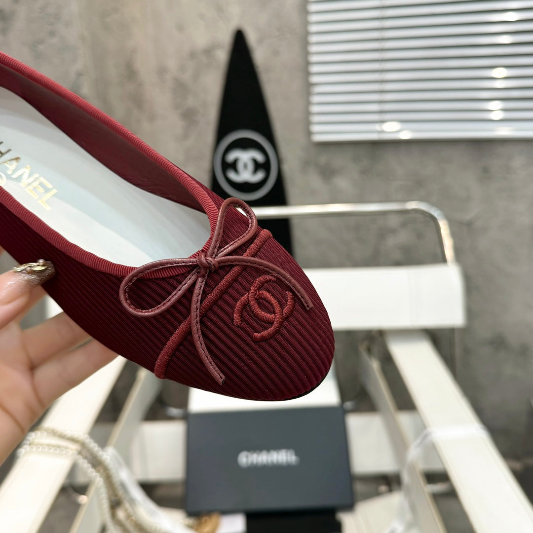 CC Bow Ballet Flats Burgundy Corduroy Fabric 818098