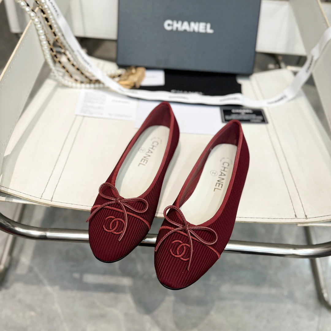 CC Bow Ballet Flats Burgundy Corduroy Fabric 818098