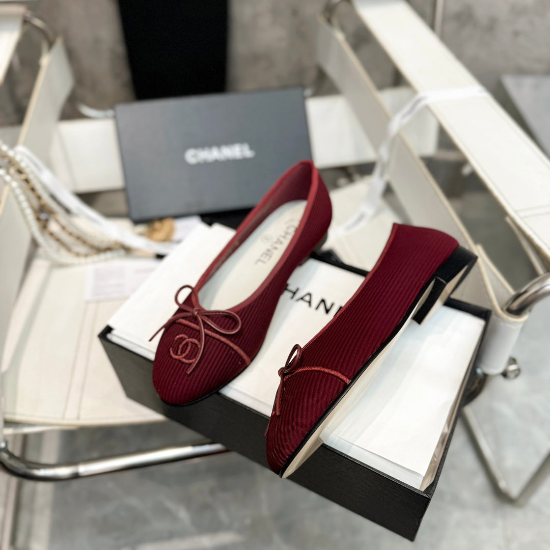 CC Bow Ballet Flats Burgundy Corduroy Fabric 818098