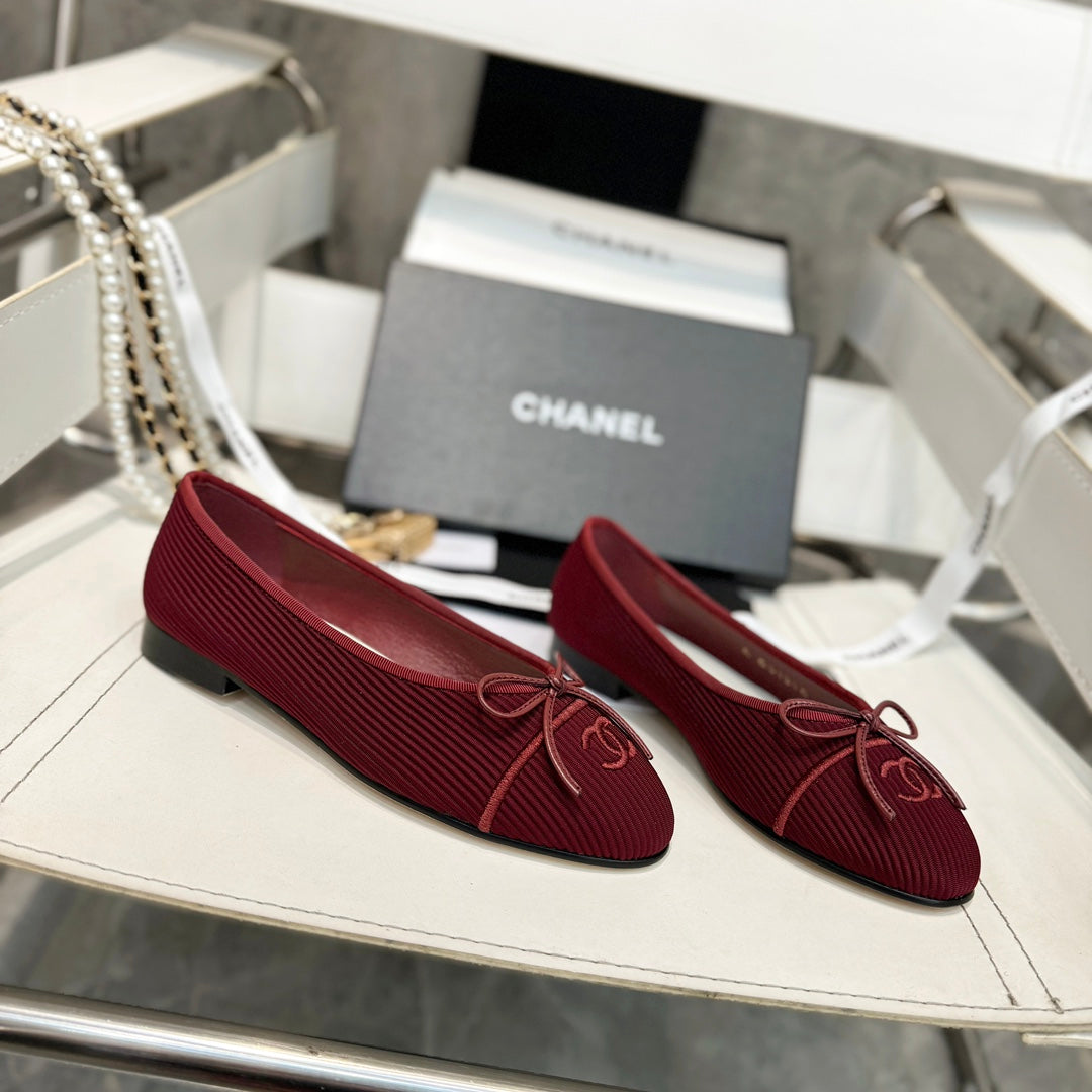 CC Bow Ballet Flats Burgundy Corduroy Fabric 818098