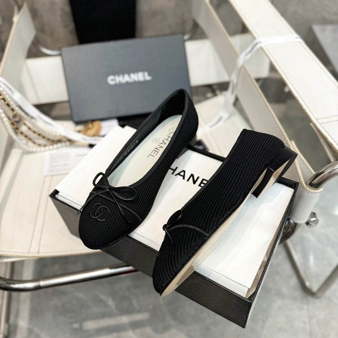 CC Bow Ballet Flats Black Corduroy Fabric 818099