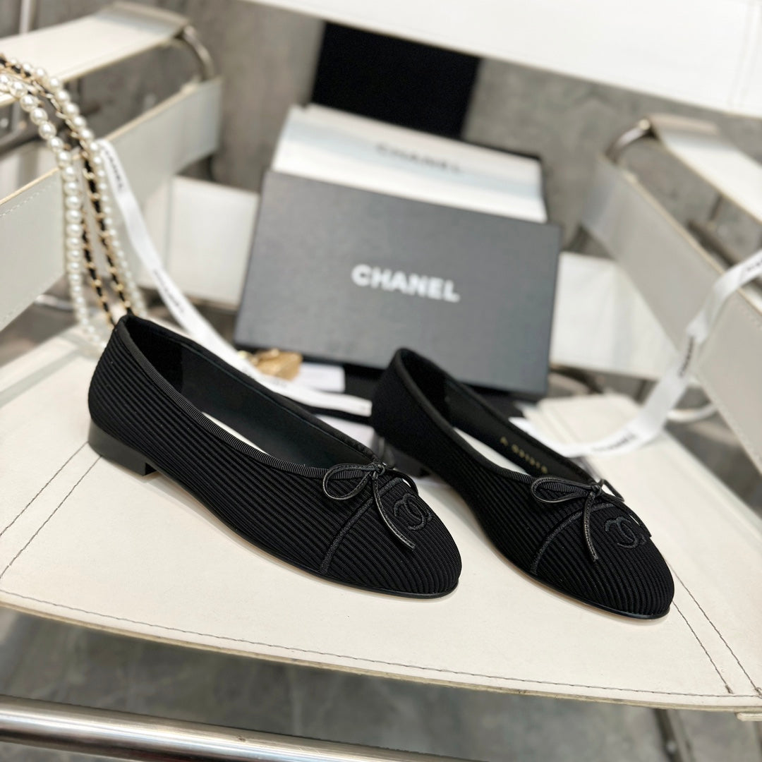 CC Bow Ballet Flats Black Corduroy Fabric 818099