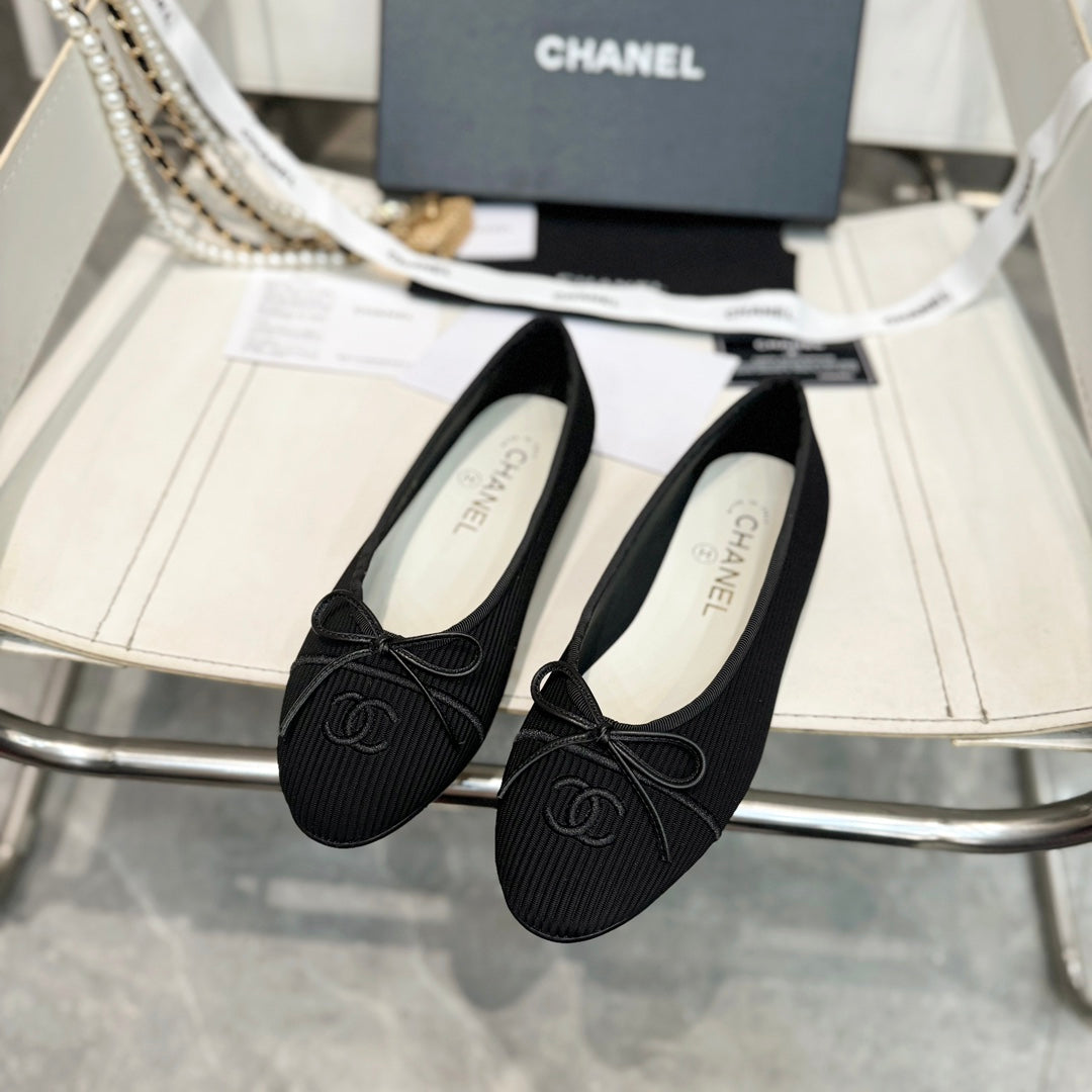 CC Bow Ballet Flats Black Corduroy Fabric 818099