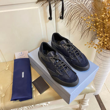 Prada 26s Lace Up Sneakers Chunky Sole In Blue Tech Fabric And Mesh
