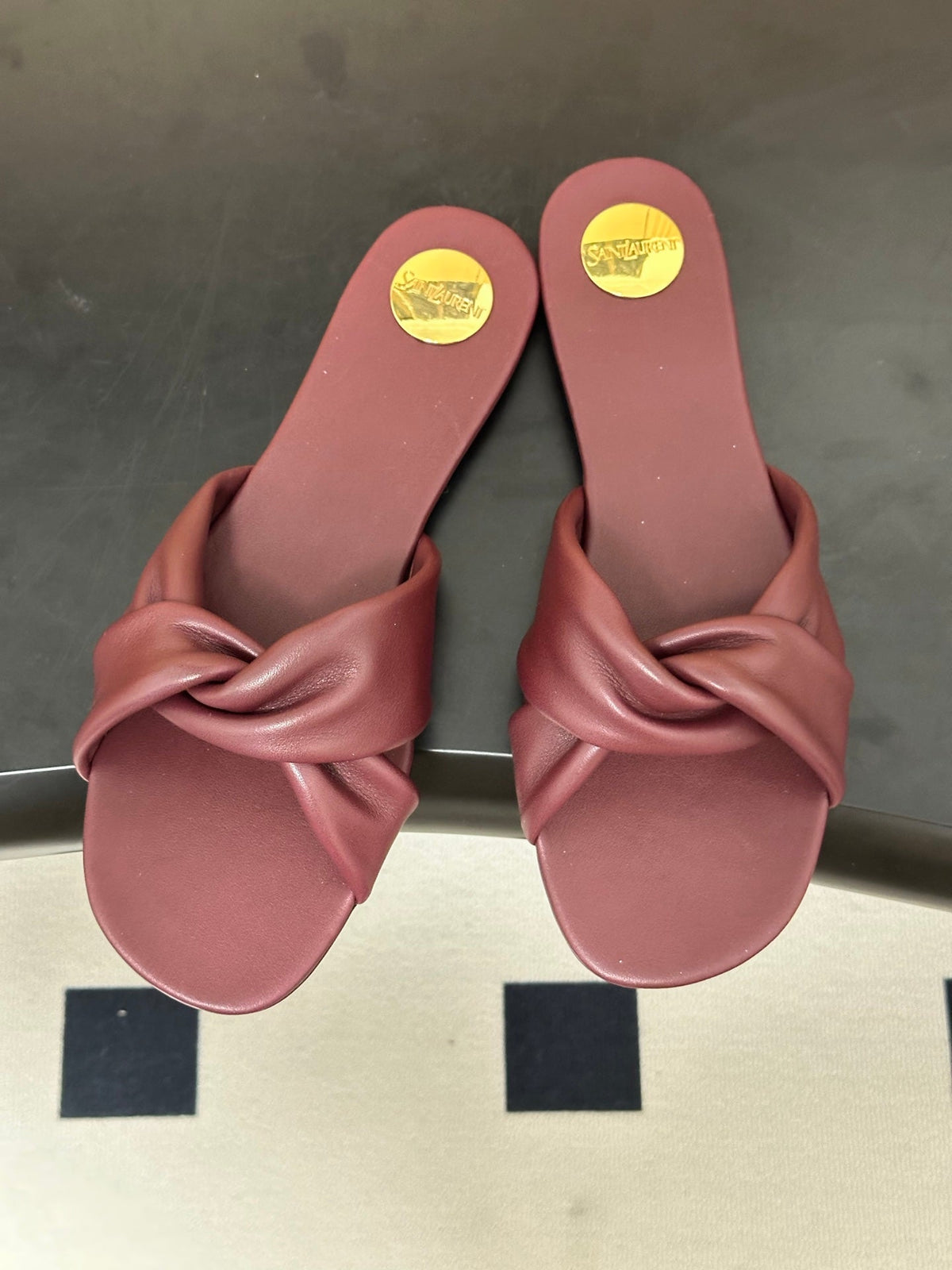 YSL Franciane Mules Burgundy Cowhide 835166