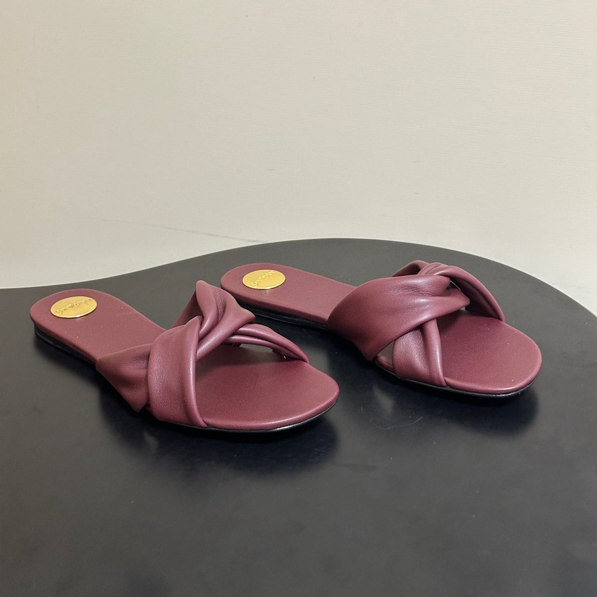 YSL Franciane Mules Burgundy Cowhide 835166