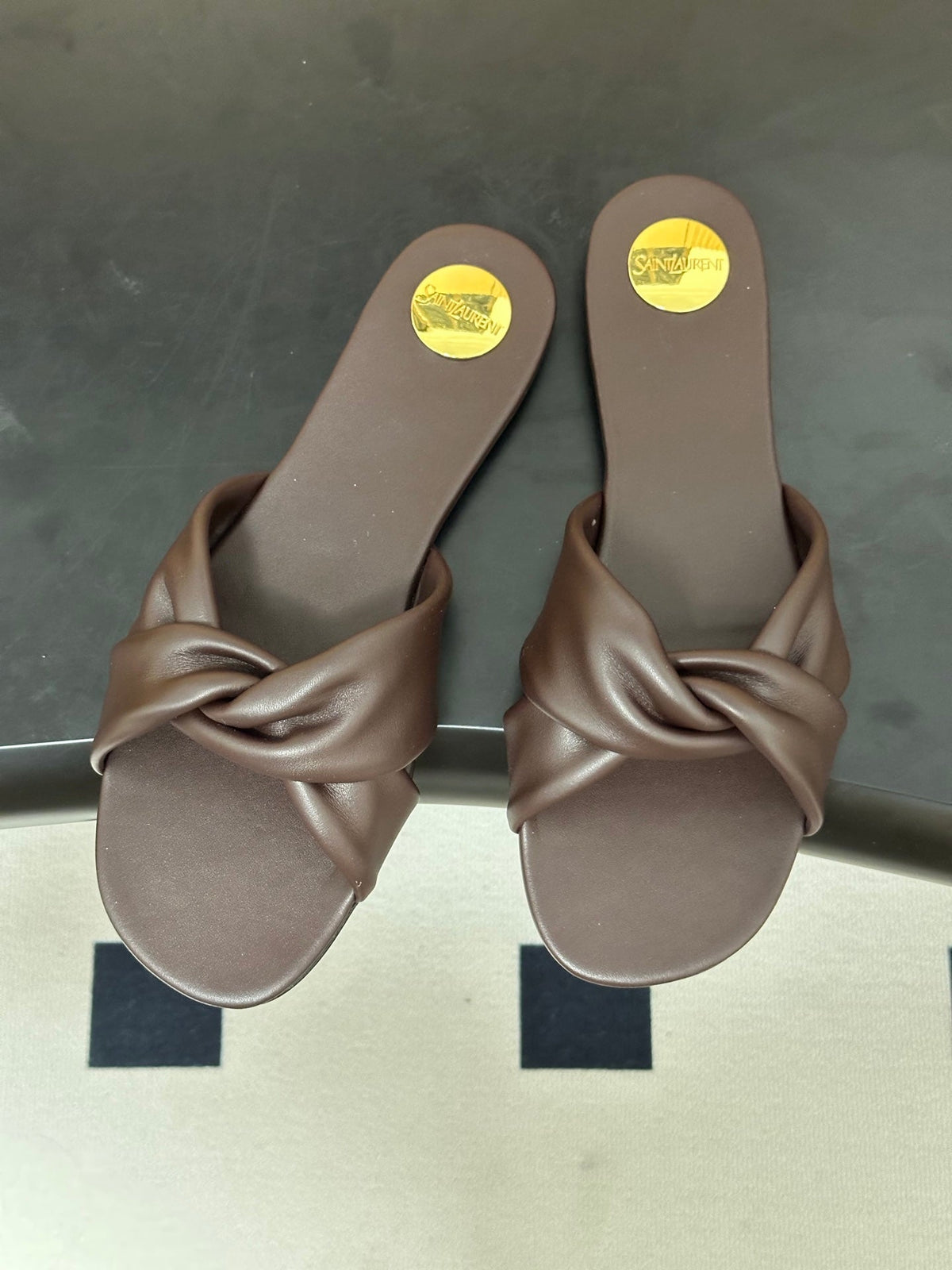 YSL Franciane Mules Coffee Cowhide 835167