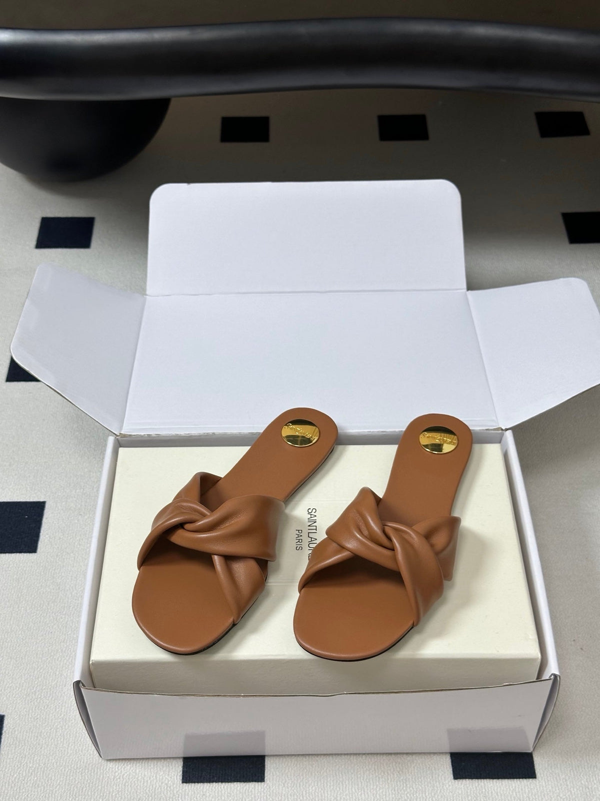 YSL Franciane Mules Tan Brown Cowhide 835165