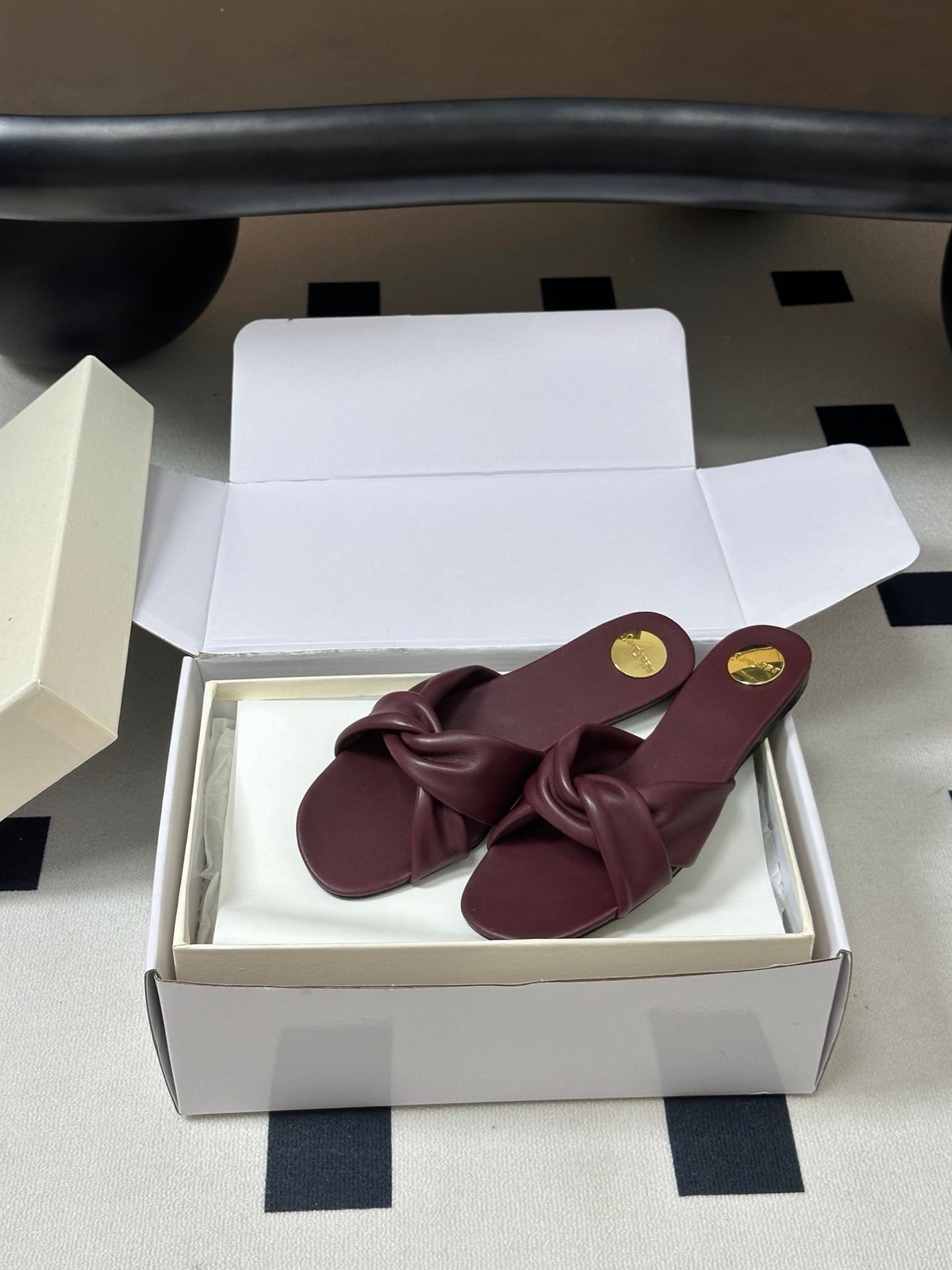 YSL Franciane Mules Burgundy Cowhide 835166