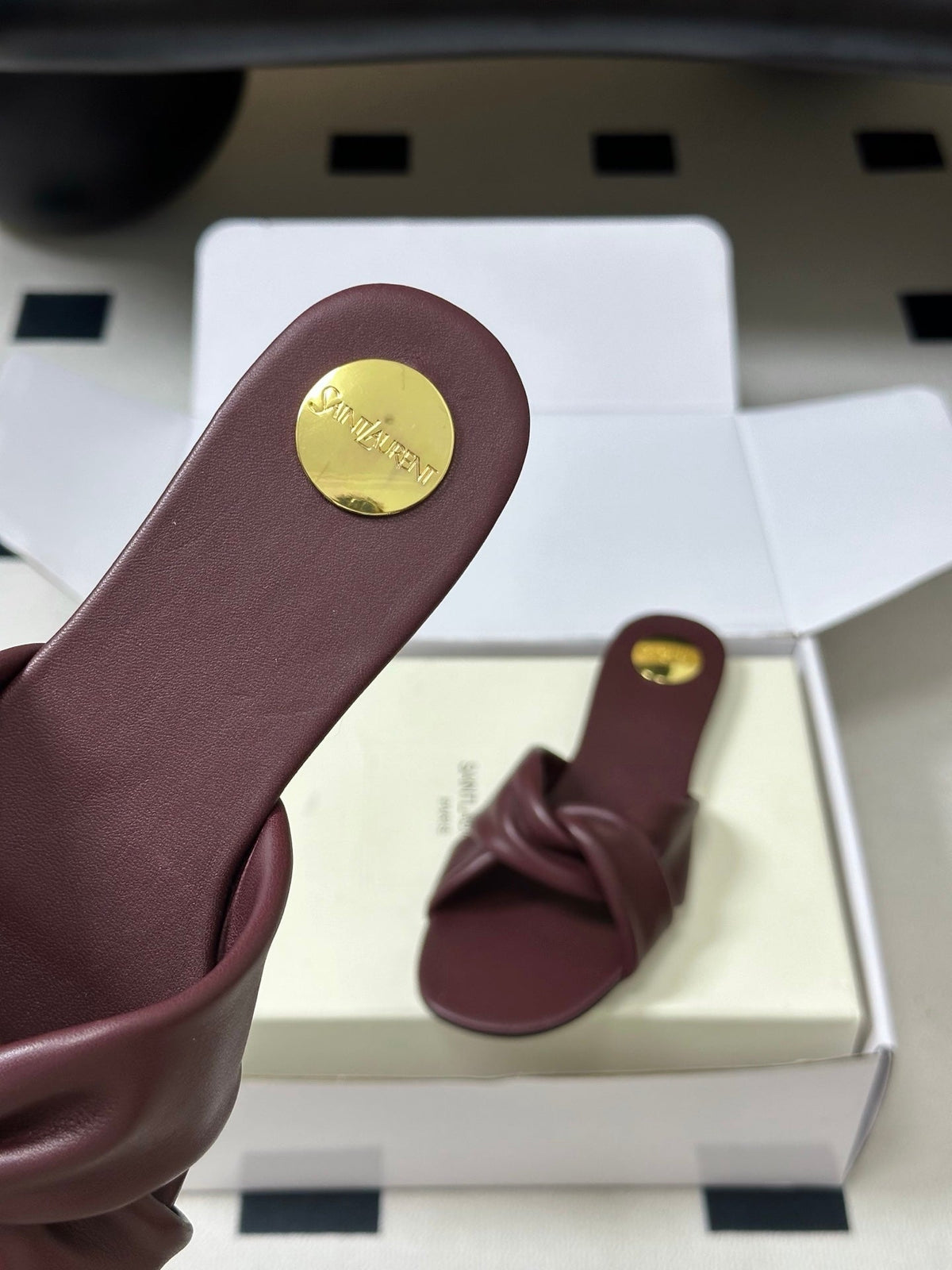YSL Franciane Mules Burgundy Cowhide 835166