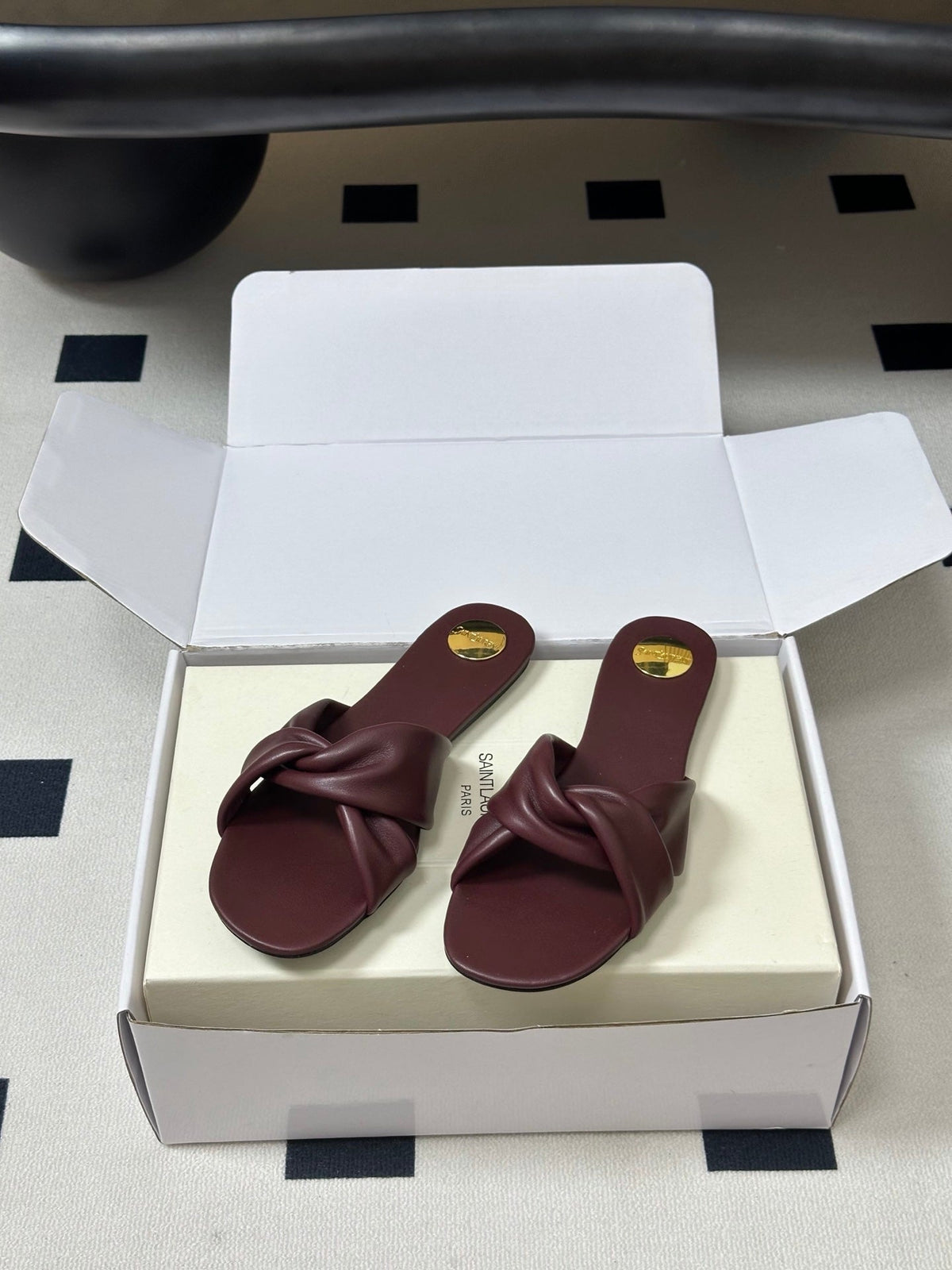YSL Franciane Mules Burgundy Cowhide 835166