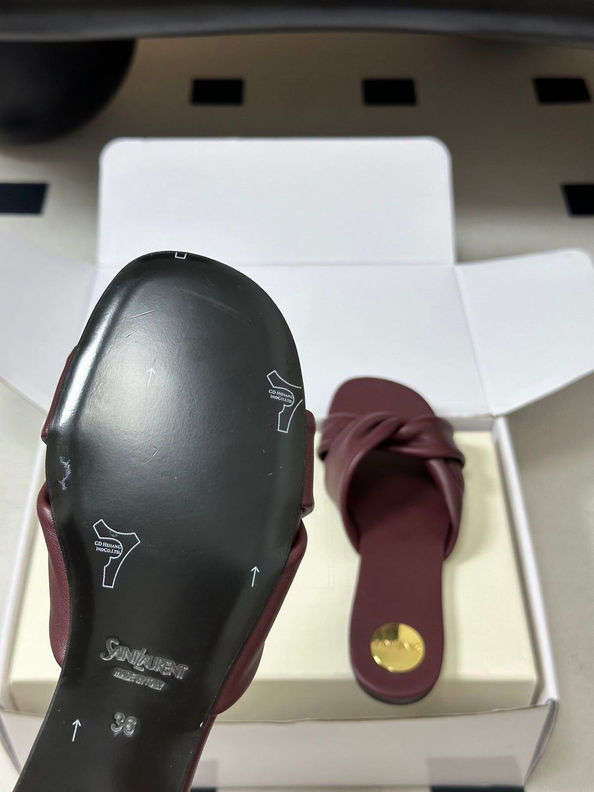 YSL Franciane Mules Burgundy Cowhide 835166