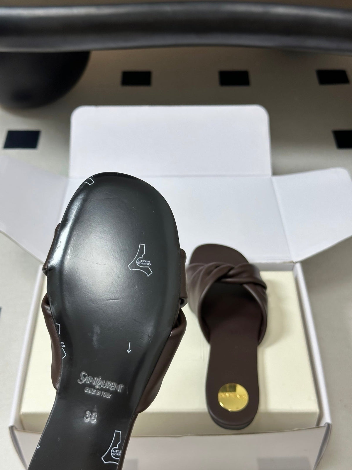 YSL Franciane Mules Coffee Cowhide 835167