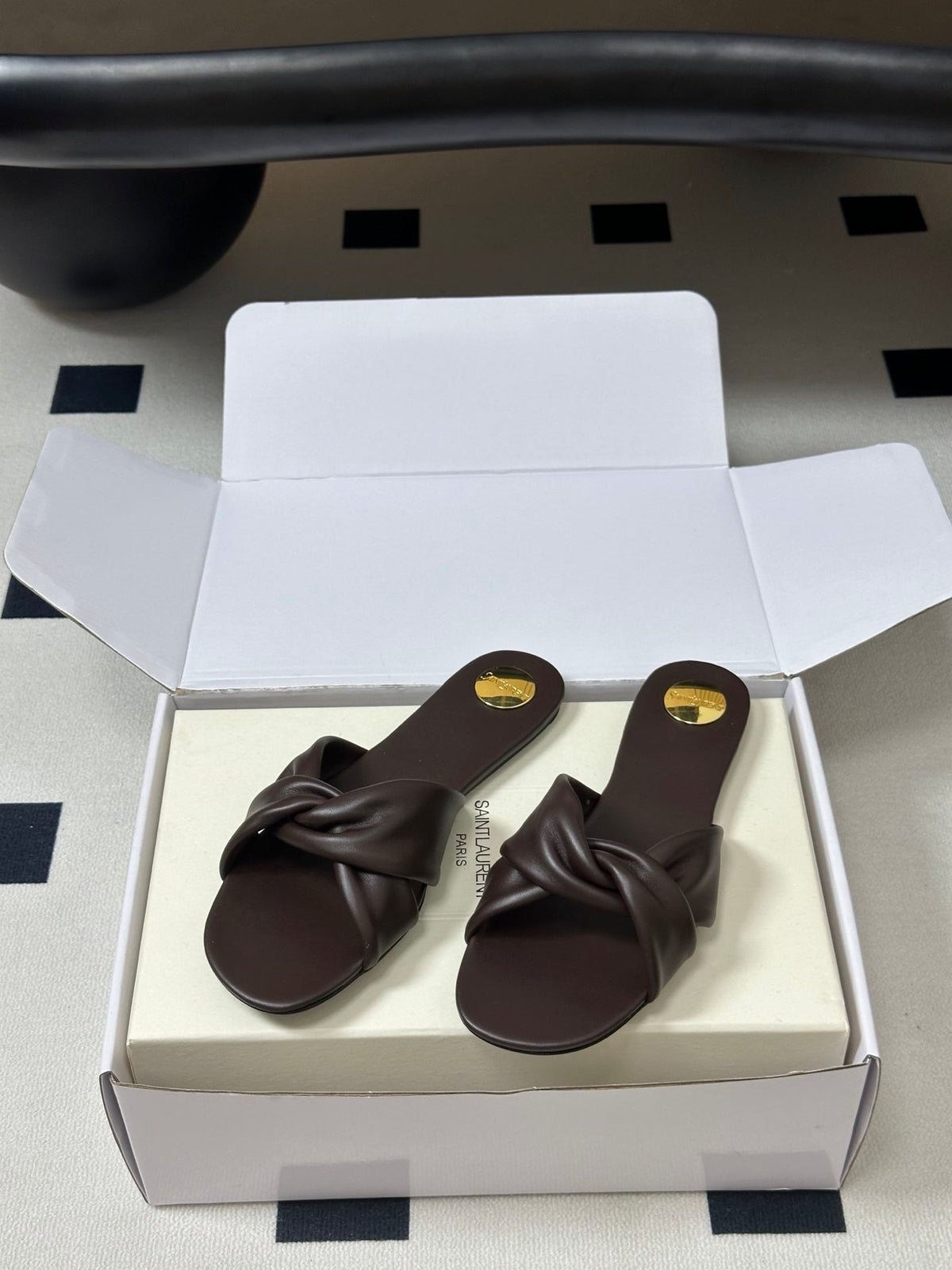 YSL Franciane Mules Coffee Cowhide 835167