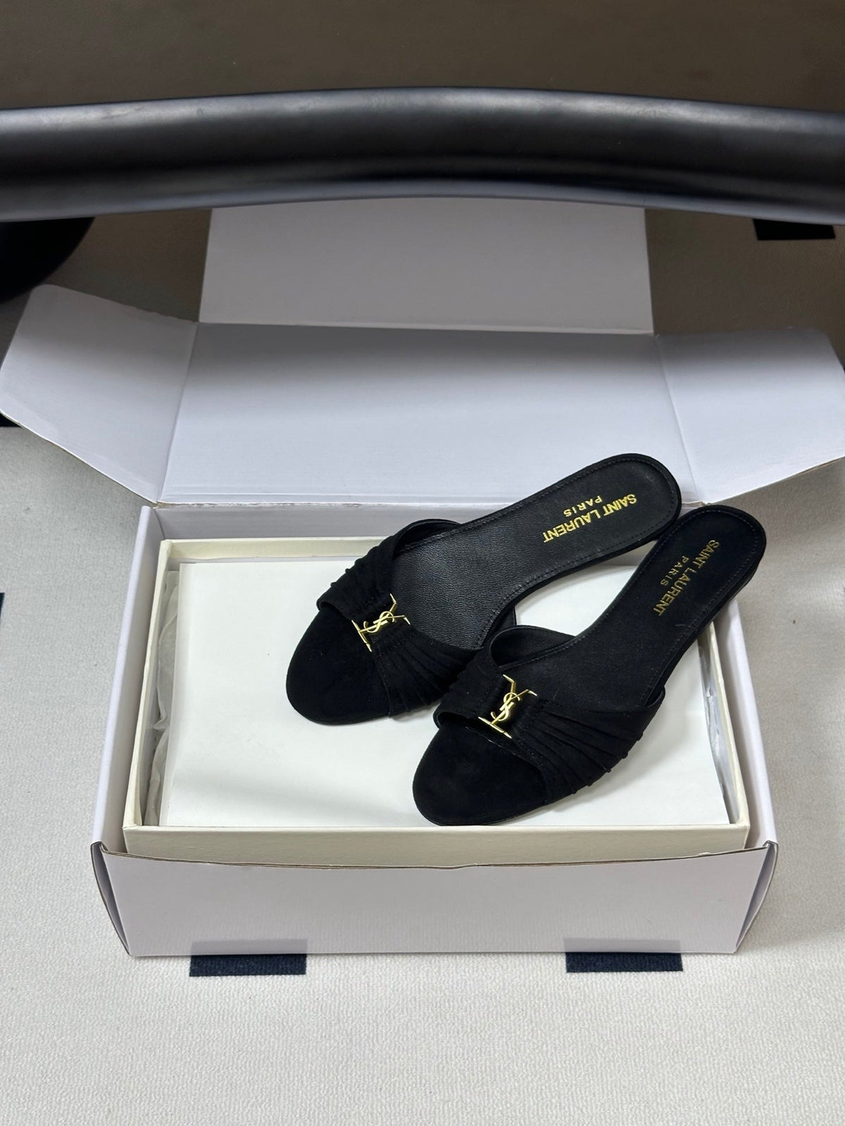 YSL Babylone Slides Black Suede 835185