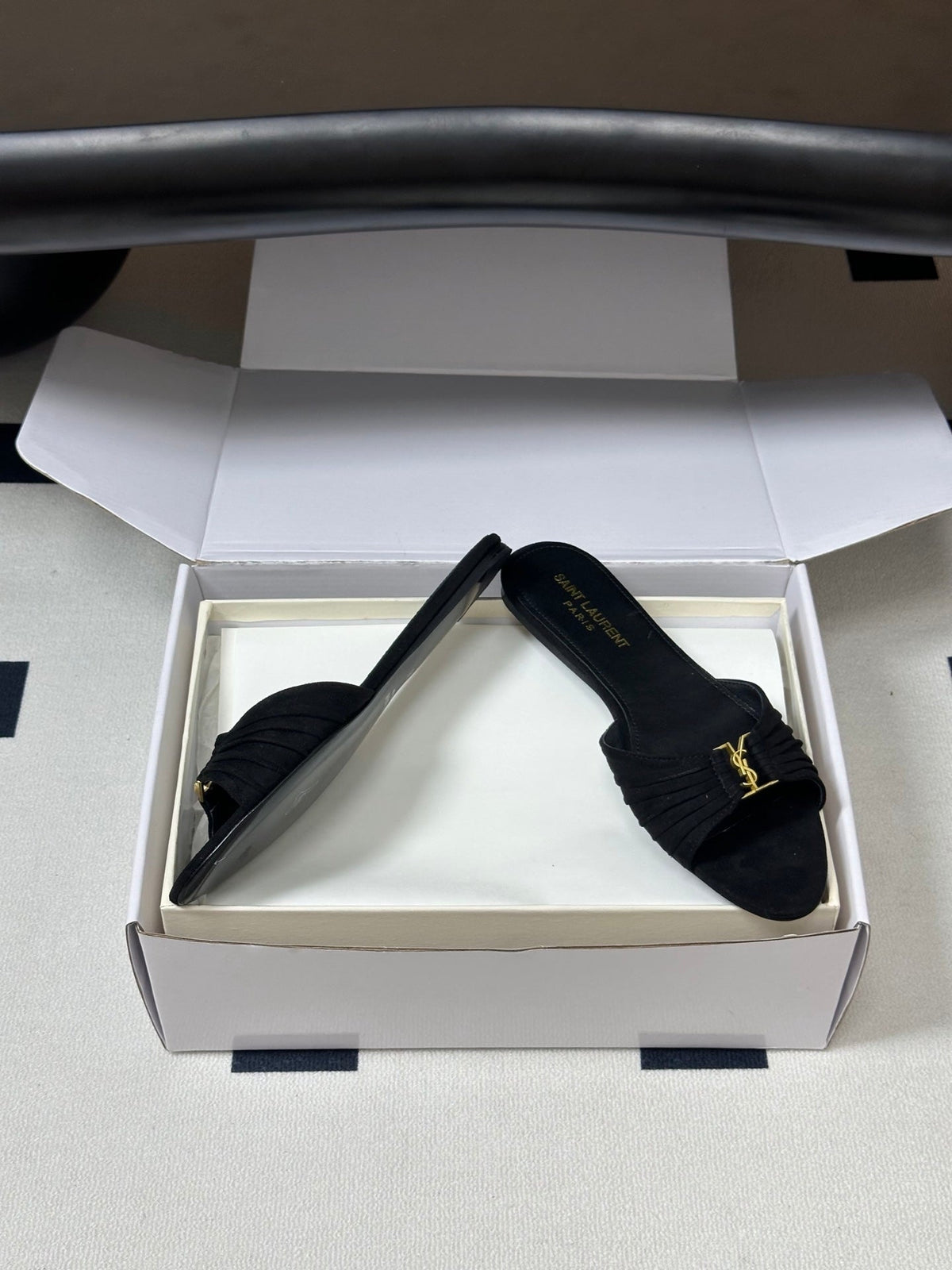 YSL Babylone Slides Black Suede 835185
