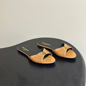 YSL Babylone Slides Light Brown Glossy Leather 835187