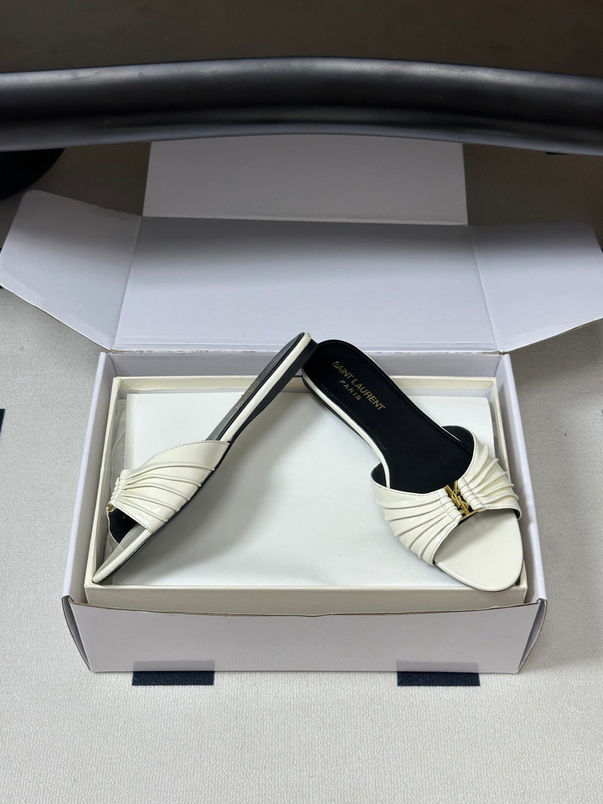 YSL Babylone Slides White Glossy Leather 835188