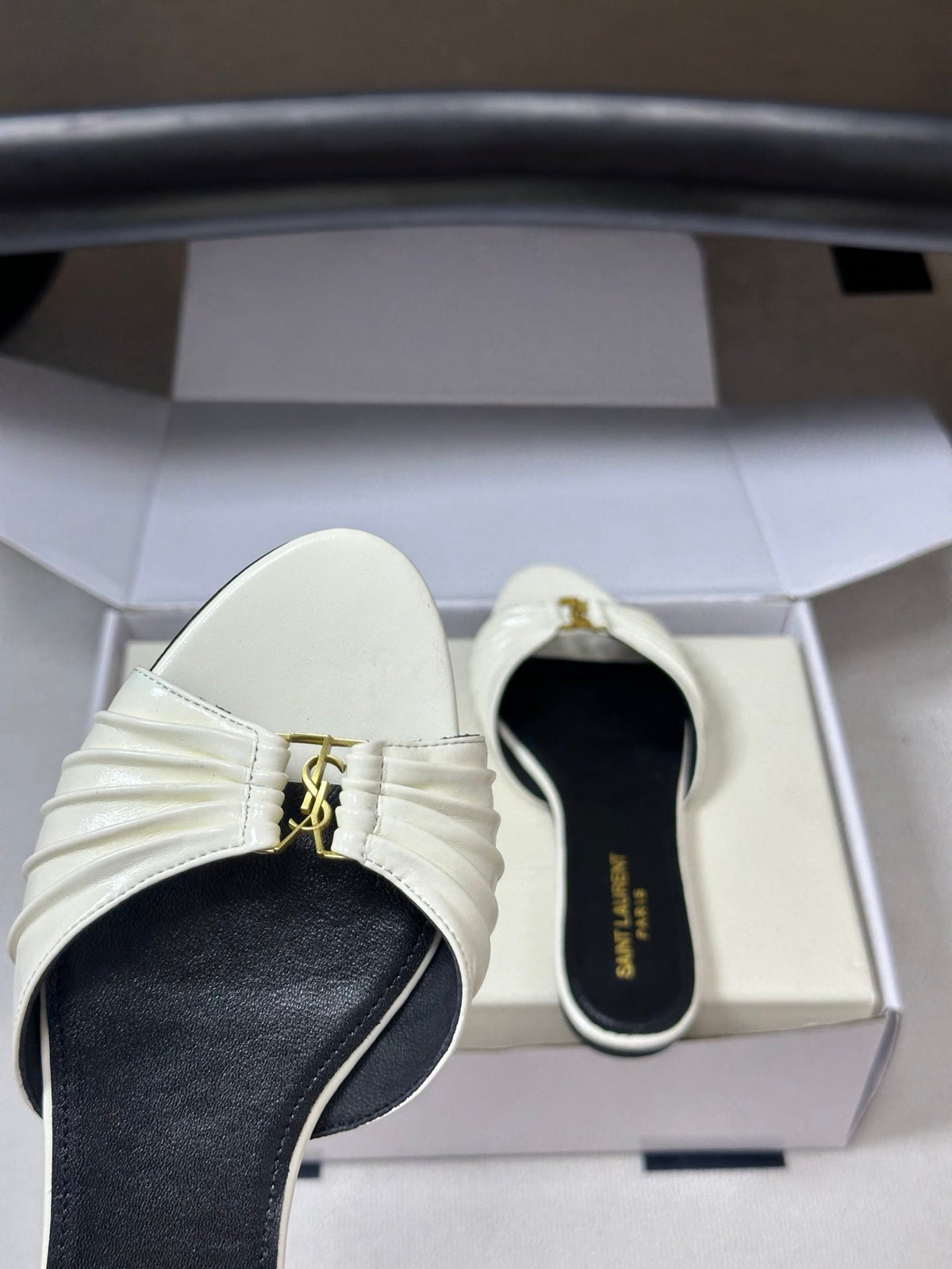 YSL Babylone Slides White Glossy Leather 835188