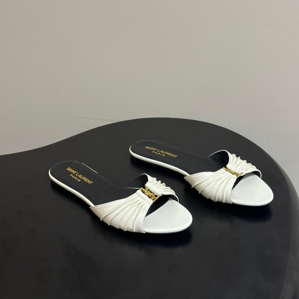 YSL Babylone Slides White Glossy Leather 835188