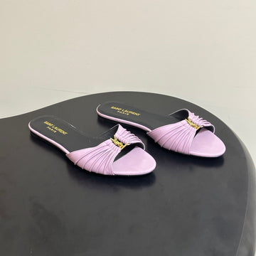 YSL Babylone Slides Light Purple Glossy Leather 835190