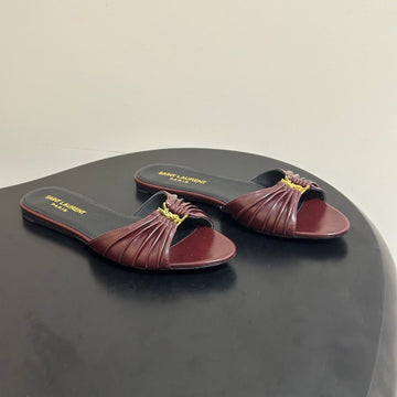 YSL Babylone Slides Coffee Glossy Leather 835191