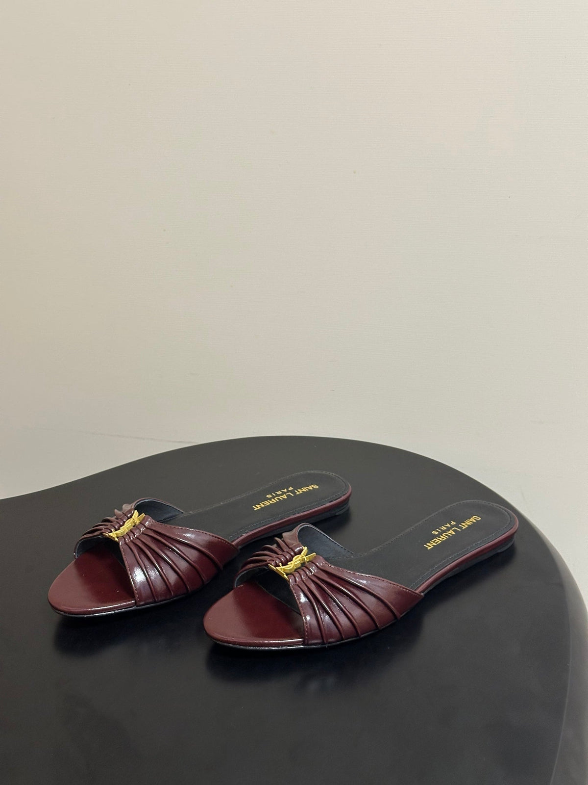 YSL Babylone Slides Coffee Glossy Leather 835191