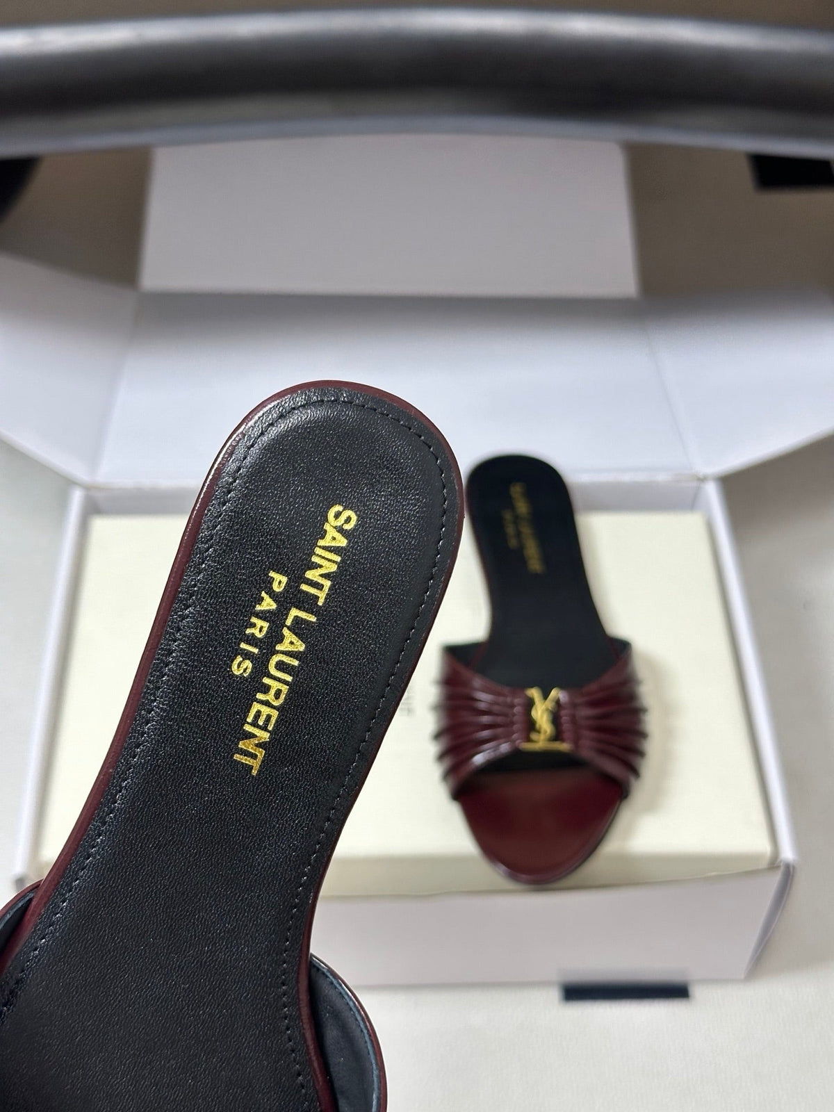 YSL Babylone Slides Coffee Glossy Leather 835191