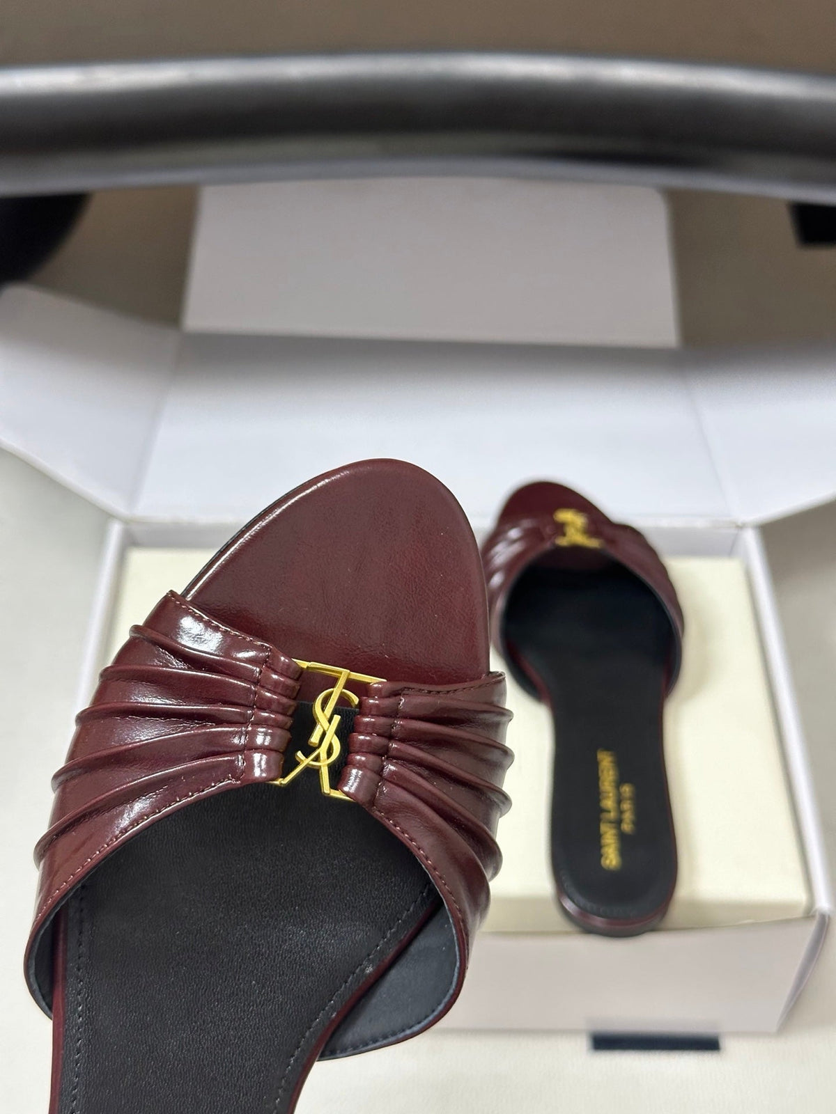 YSL Babylone Slides Coffee Glossy Leather 835191