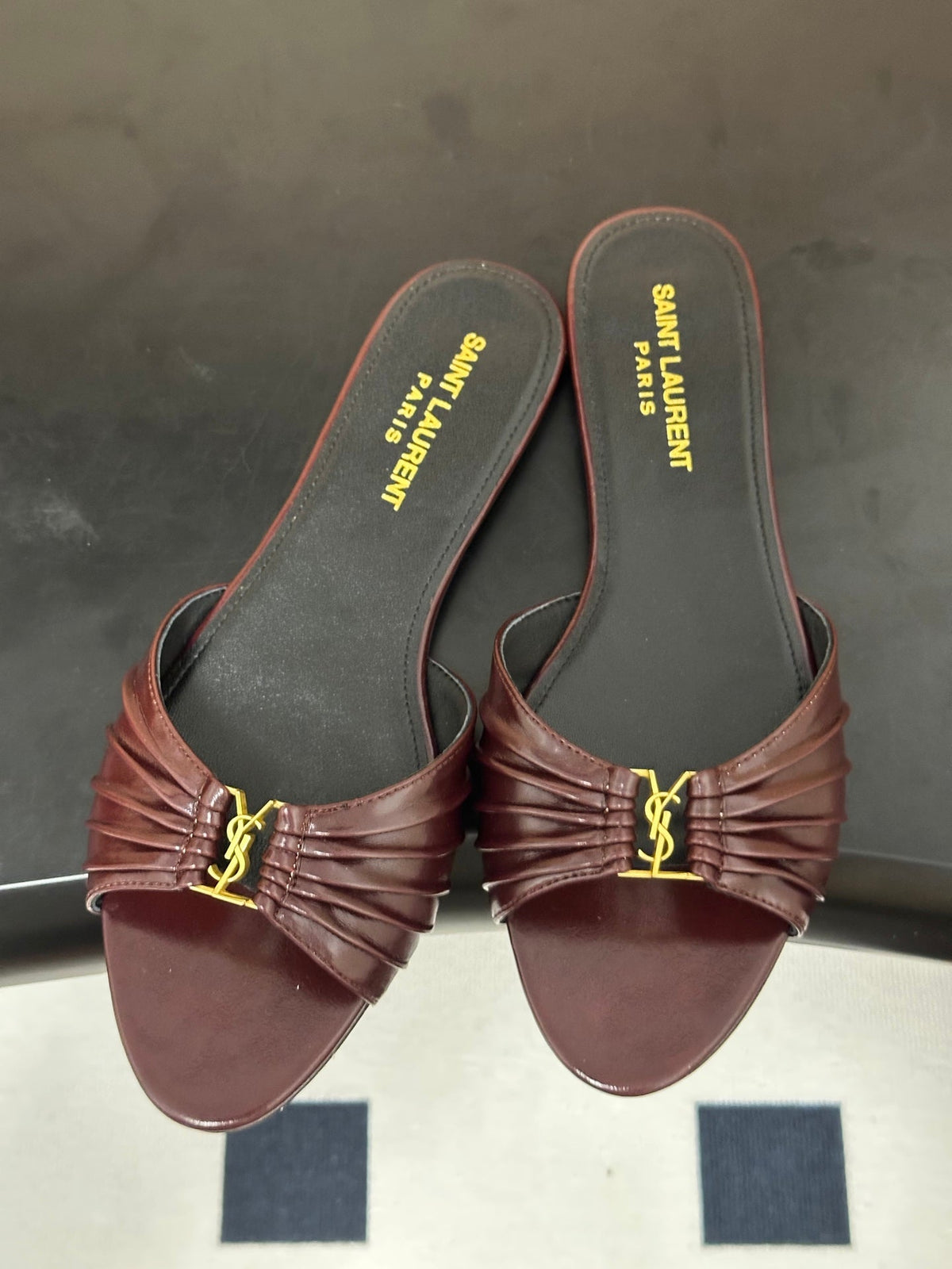 YSL Babylone Slides Coffee Glossy Leather 835191