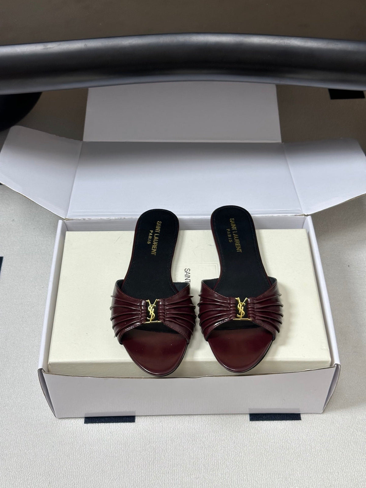 YSL Babylone Slides Coffee Glossy Leather 835191