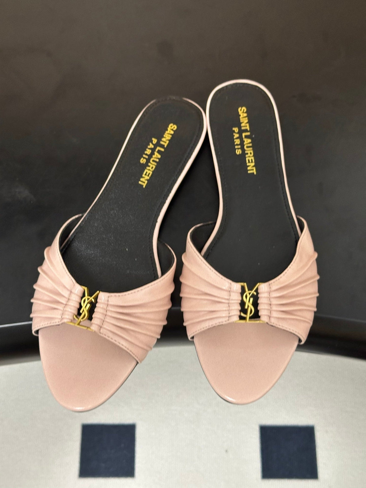YSL Babylone Slides Light Pink Glossy Leather 835192