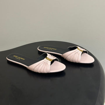 YSL Babylone Slides Light Pink Glossy Leather 835192