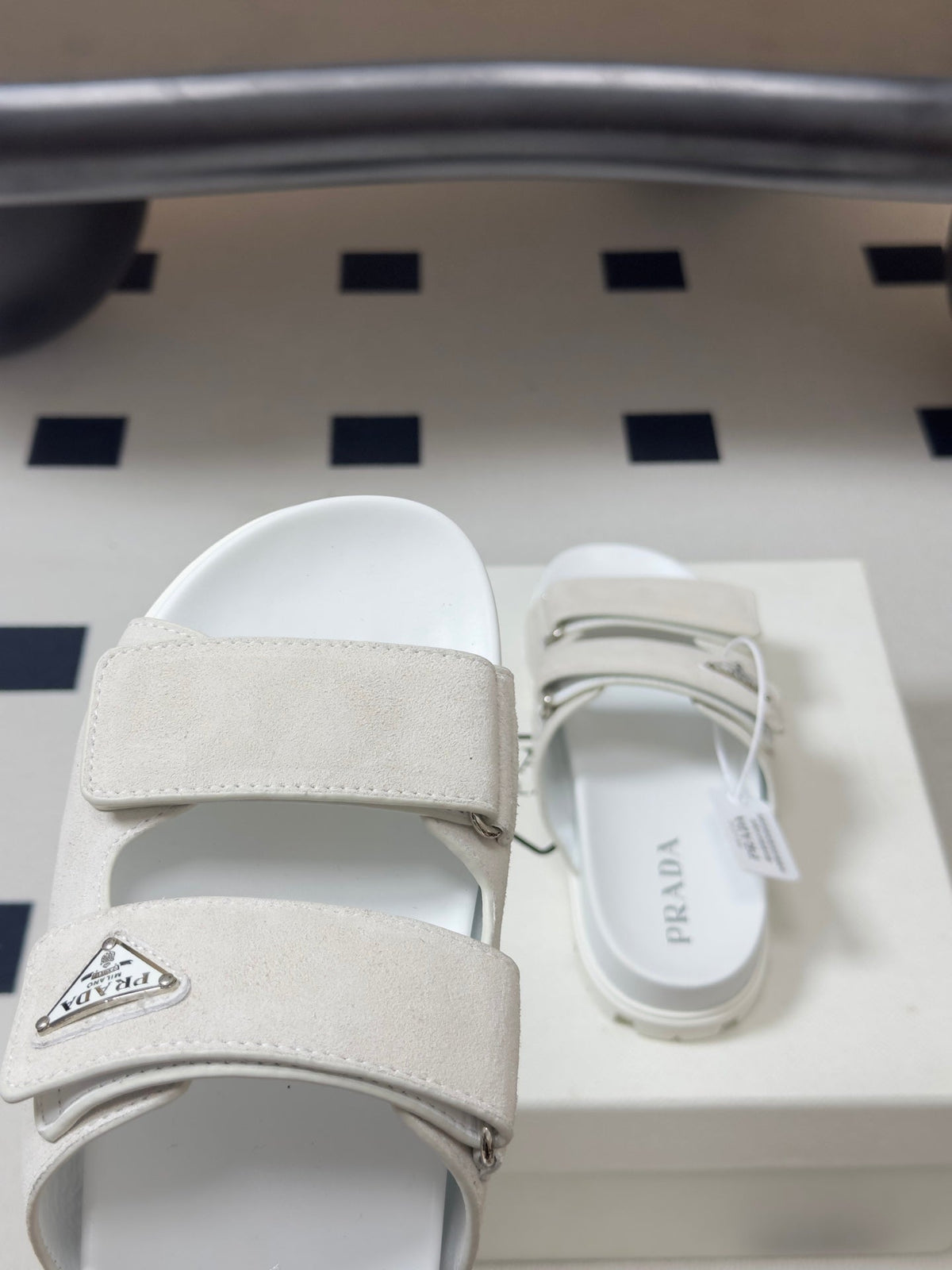 Prada 26s Band Sandals White Suede 834764