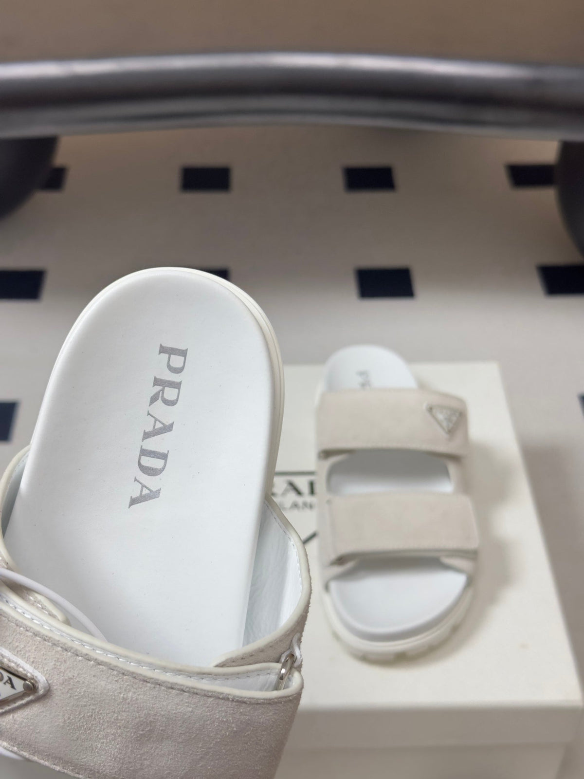 Prada 26s Band Sandals White Suede 834764