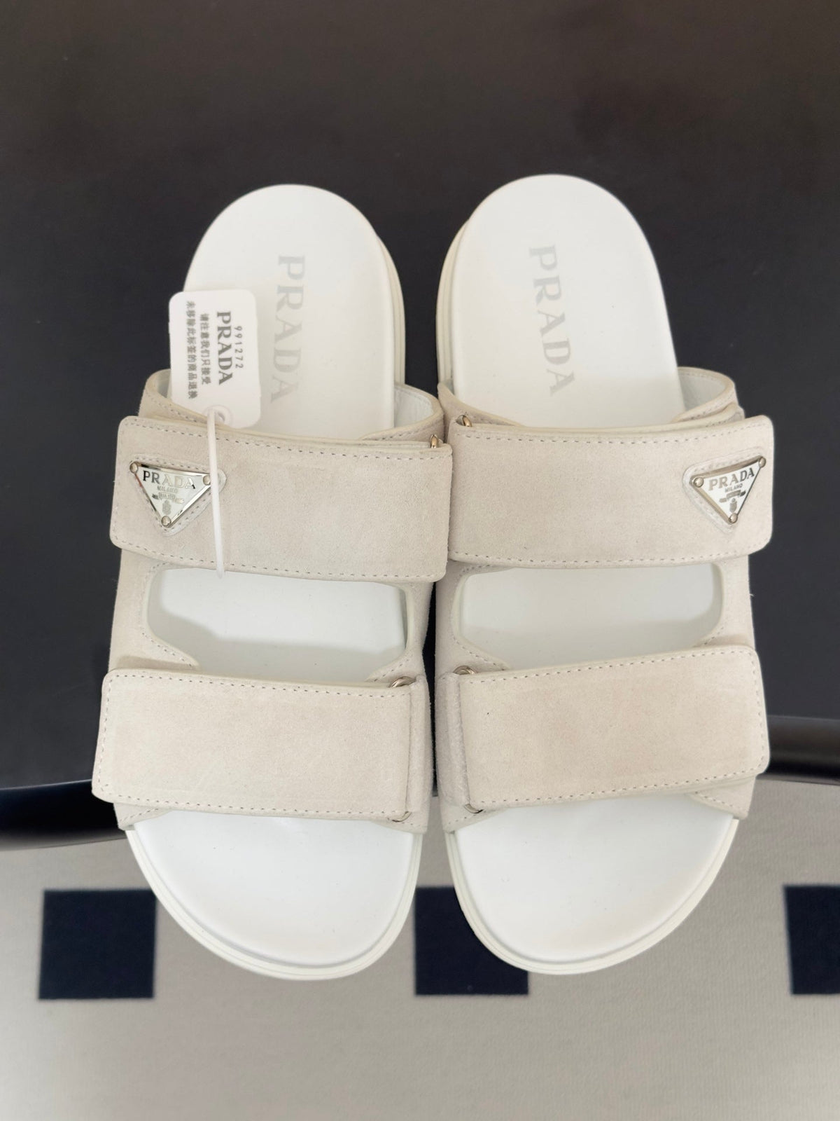 Prada 26s Band Sandals White Suede 834764